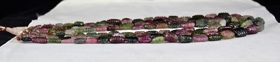 Certified Natural Multi Colour Tourmaline Carved Beads Necklace 1074 Ct Gemstone