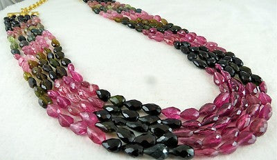 Certified Natural Multi Tourmaline Faceted Teardrop Necklace 560ct, 5 Line