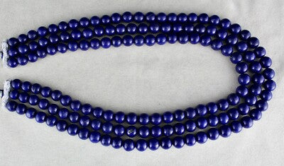 Certified Natural Blue Lapis Lazuli 11mm 1349ct 3line Beads Necklace