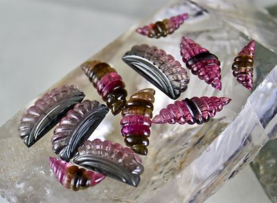 Certified Natural Multi Colour Tourmaline Carved 11 Pcs 71.75ct Gemstone Set