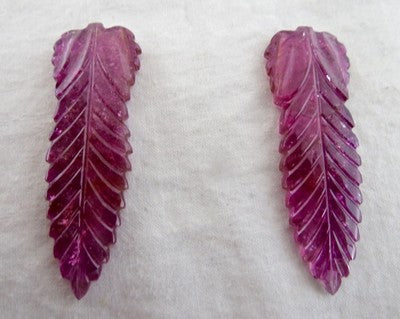 Natural Pink Tourmaline 37ct Carved Leaves Gemstone For Earring Design