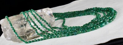 Certified Vintage Natural Emerald 471 Ct Green Gemstone Long Beads Necklace