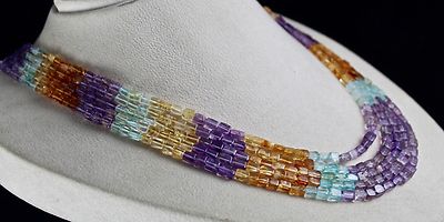 Natural Aquamarine 471ct Peridot Citrine Amethyst Square Bead Necklace