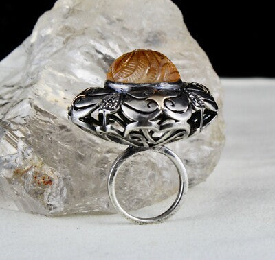 Antique Yellow Citrine 10ct Natural Diamond 18k Gold 925 Silver Victorian Ring