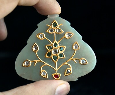 Unique Natural Old Jade 101ct Pendant Natural Diamond Emerald 22k Gold Certified