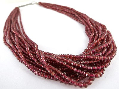 Natural Rhodolite Garnet Necklace Faceted 3mm Round Beads 632 Ct Gemstone L: 12