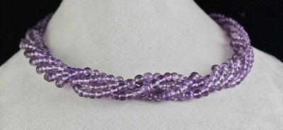 Elegant 562ct Natural Amethyst Round Beads 5 Line Gemstone Necklace For Women