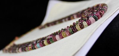 Certified Natural Multi Tourmaline Melon Carved 5 Line 828 Ct Beads Necklace