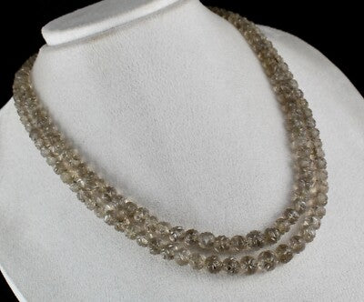 Natural Smoky Quartz 345ct Carved Beads Antique Necklace