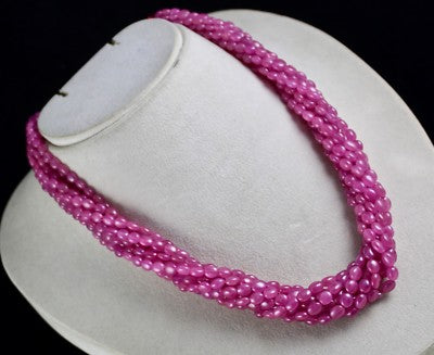 Certified Natural Ruby Cabochon 823 Ct Beaded 9 Line 18k Gold Necklace