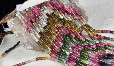 Natural Multi Colour Tourmaline 495 Ct Beads Faceted 10 L Gemstone Fine Necklace