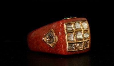 Certified Antique Orange Quartz 10ct Natural Diamond Turquoise 22k Gold Ring