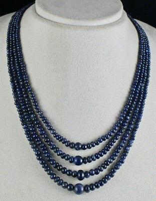 Certified Natural Blue Sapphire Round Beads 382 Ct Sterling Silver Necklace