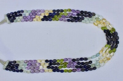 Iolite 4ct Peridot Aquamarine Citrine Amethyst Cabochon Beads Necklace