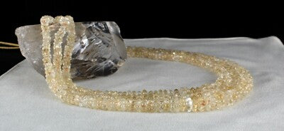 Citrine Melon Carved Beads Necklace 778 Ct Semi Precious Gemstone Beaded