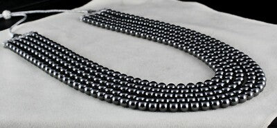 5 Line 7mm Natural Hematite Beads Round Black Necklace 1630ct Fashion Gemstone