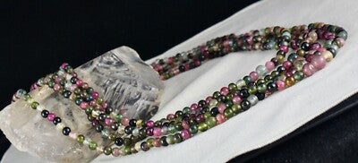 Certified Multi Tourmaline Beads Necklace 633 Ct Sterling Silver Clasp