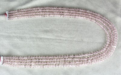 Natural Rose Quartz 432 Carats Beads Round 4 Line Fashion Pink Necklace