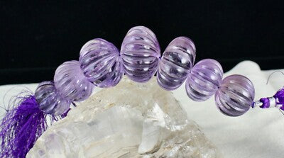 Certified Amethyst Melon Beads 29mm 601 Ct Loose Gemstone Drilled Design