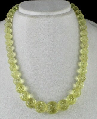 Certified Natural Lemon Quartz 496ct Carved Semi Precious Gemstone Necklace