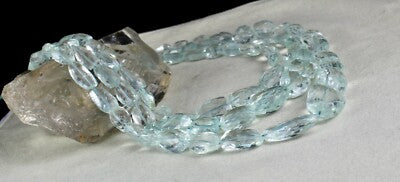 Certified Natural Blue Aquamarine Bead Necklace 1228 Ct Tumble Facets For Women