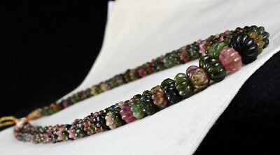 Certified Natural Multi Tourmaline 602 Ct Carved Beads Gemstone Necklace