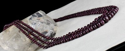 Certified Natural Unheated Ruby 451ct Beads 3 Line Precious Necklace For Women