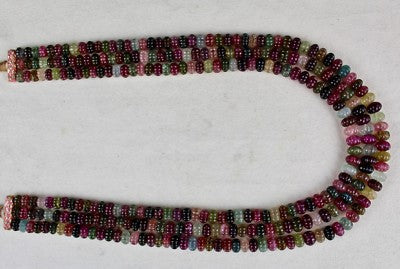 Certified Natural Vintage 737ct Multi Tourmaline Melon Engraved Beaded Necklace