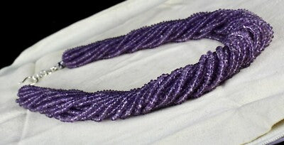 Natural Amethyst Faceted Round Beads 810 Ct Sterling Silver Necklace 20 Line