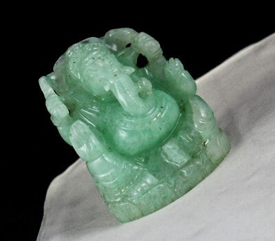 Certified Natural Green Emerald Quartz Lord Ganesha Statue Home Decor 3280 Ct