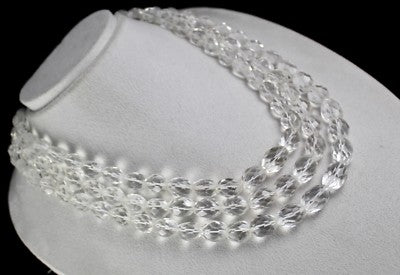 Natural White Rock Crystal Quartz Faceted Beads Necklace 3 L 1311 Ct Gemstone