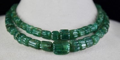 Certified Natural Emerald Carved Beads Necklace 465 Ct Vintage 17mm 2l For Women