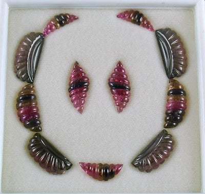 Certified Natural Multi Colour Tourmaline Carved 11 Pcs 71.75ct Gemstone Set