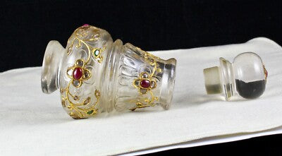 Certified Natural Rock Crystal Emerald Ruby Carat 18k Gold Diamond Jadau Bottle