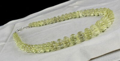Natural Lemon Quartz Carved Bead Necklace 523ct Semi Precious Gemstone For Women