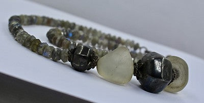 Labradorite & Rock Crystal Gemstone Necklace 296 Ct Faceted Designer Beads