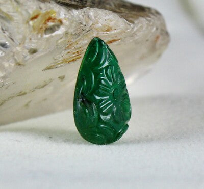 Certified Natural Pear Zambia Emerald 4 Pc 20.98 Ct Engraved Gemstone Set