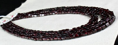 Natural Garnet 842 Ct Square Beads 5 Line Ladies Fashion Necklace