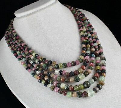 Certified Antique Natural Multi Tourmaline 860ct Carved Melon Gemstone Necklace