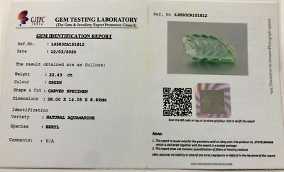 Certified Natural Aquamarine 22.43 Ct Carved Leaf Loose Gemstone Ring Or Pendant