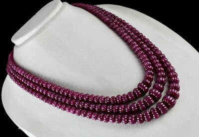 Certified Vintage Natural Ruby Beads Carved Melon Necklace 1378 Ct 3 L