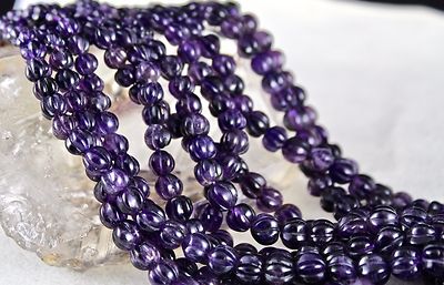 Vintage Natural Amethyst 778 Ct Carved Melon Beads Purple Gemstone Necklace