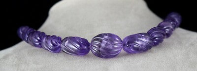 Certified Natural Amethyst 737 Ct Melon Beads Sterling Silver Vintage Necklace
