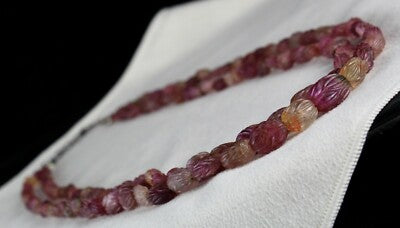 Certified Old Natural Multi Tourmaline Rubellite 323ct Carved Beads Necklace
