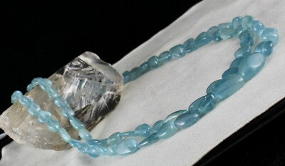 Certified Natural Blue Aquamarine 559 Ct Bead Necklace Tumble Gemstone String 2l