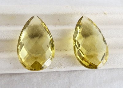 Natural Lemon Quartz Pear Pair 25mm 45ct Gemstone For Earring