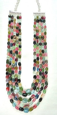 Certified Natural Multi Tourmaline Aquamarine 877 Ct Beads Long Party Necklace