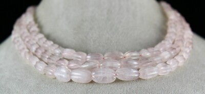 Natural Rose Quartz Melon Carved Beads Necklace 621ct, 3 L Gemstone Strings
