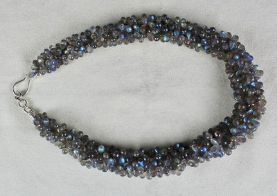 561 Ct Natural Labradorite Briolette Necklace 18" Sterling Silver Women