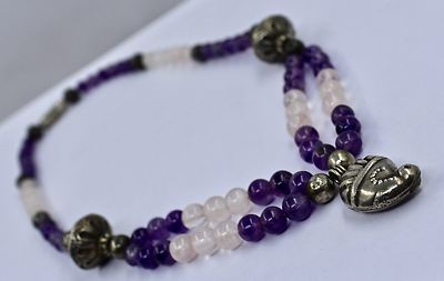 Sterling Silver Vintage Amethyst Ct Rose Quartz Beads Pendant Fashion Necklace
